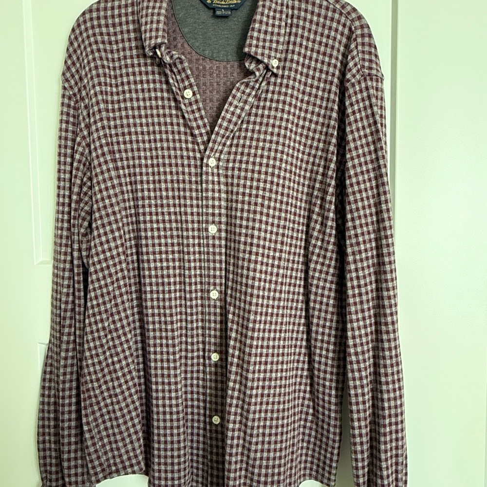 Brooks Brothers Burgundy and Cream Plaid Shirt